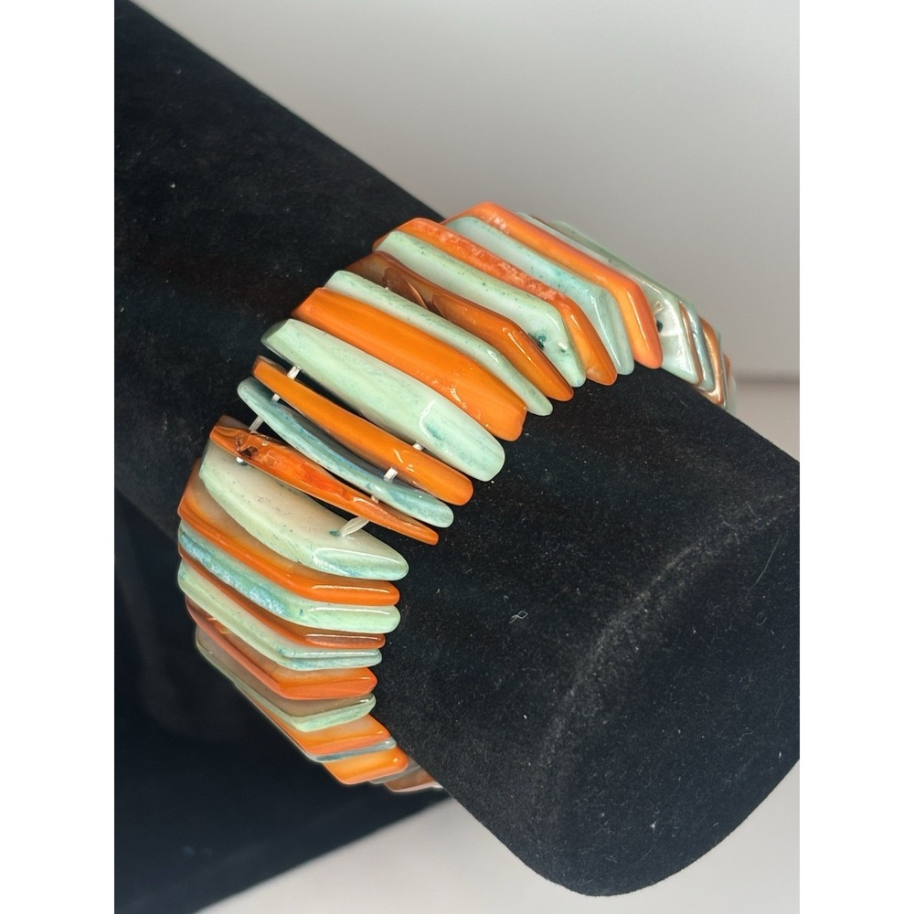 Beach Boho Dyed Shell Stretch Bracelet Orange Mint Green Summer Statement